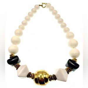 3 for $30 VTG Black White Acrylic Beaded Necklace Choker Gold Tone Accent Beads